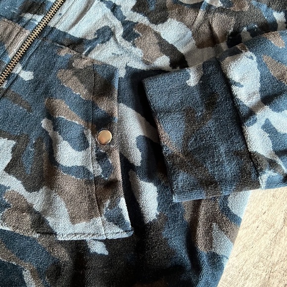 Style & Co Sport Navy Blue Camouflage Velour Jacket Size Medium - Picture 4 of 11